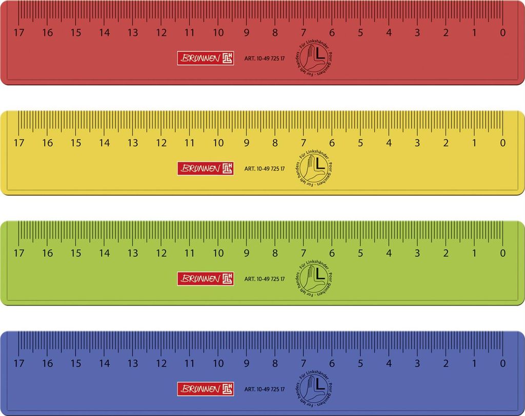 Lineal Kunststoff für Linkshänder 17cm farbig sortiert Packung mit 10 Stück
