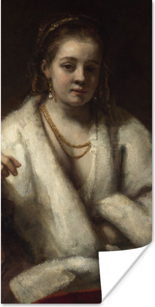MuchoWow Poster Porträt von Hendrickje Stoffels - Gemälde von Rembrandt van Rijn 20x40 cm - Plakat - Foto