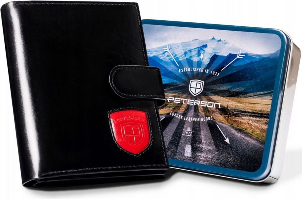 Peterson | Große Brieftasche, mit Schließe, für Männer, Schwarz, 10x12.5 cm