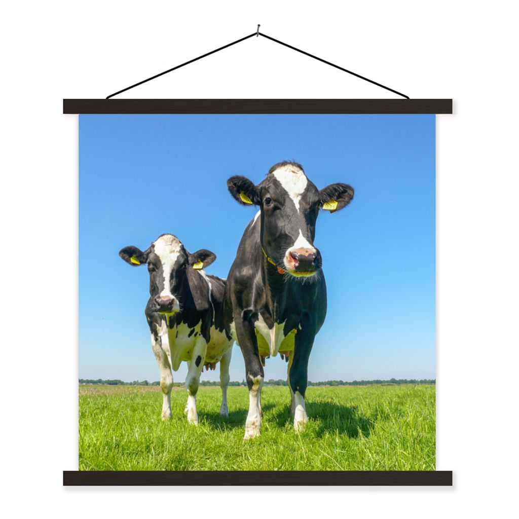 MuchoWow Textilposter Kühe - Weide - Tiere - Bauernhof 90x90 cm mit schwarzem Rahmen - Magnetisches