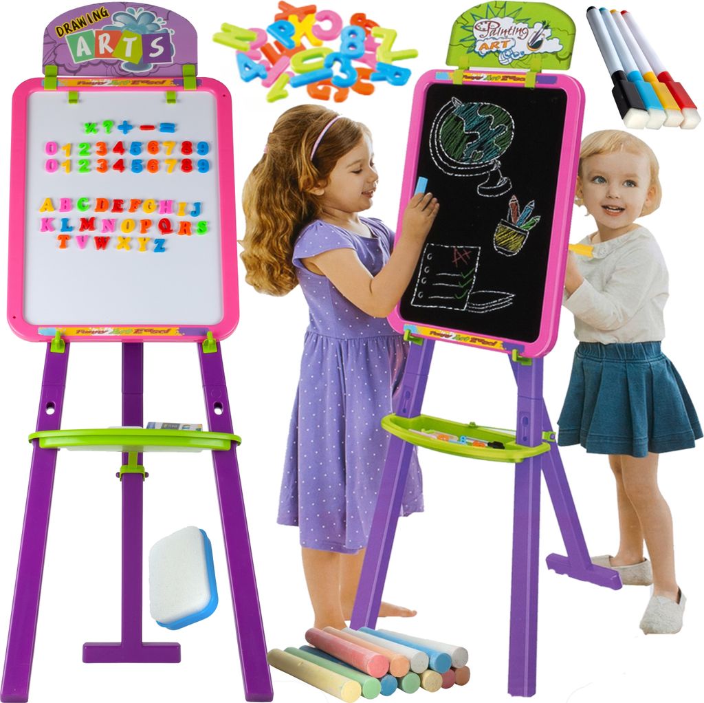 MalPlay Kinder Staffelei 3in1 anwendbar als Kreidetafel, Magnettafel und Maltafel magnetische Buchstaben und Kreide