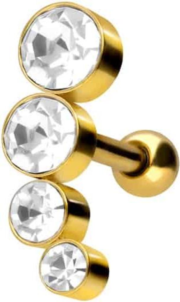 Ohrpiercing Chirurgenstahl Ohrpiercing 4 KRISTALLE Gold für rechtes Ohr