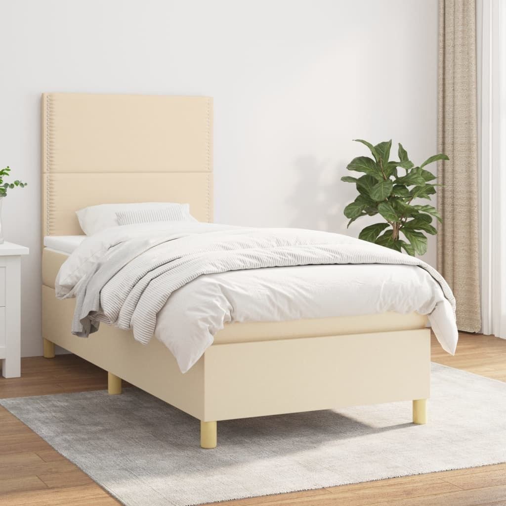 Design Möbel Boxspringbett mit Matratze Creme 100x200 cm Stoff - 2024 Neu