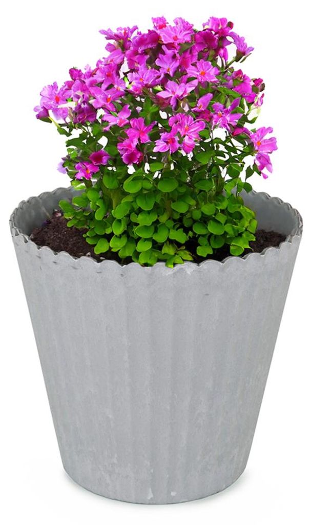 Grijze bloempot met ribbels, geschikt voor buiten, rond, Productafbeelding 