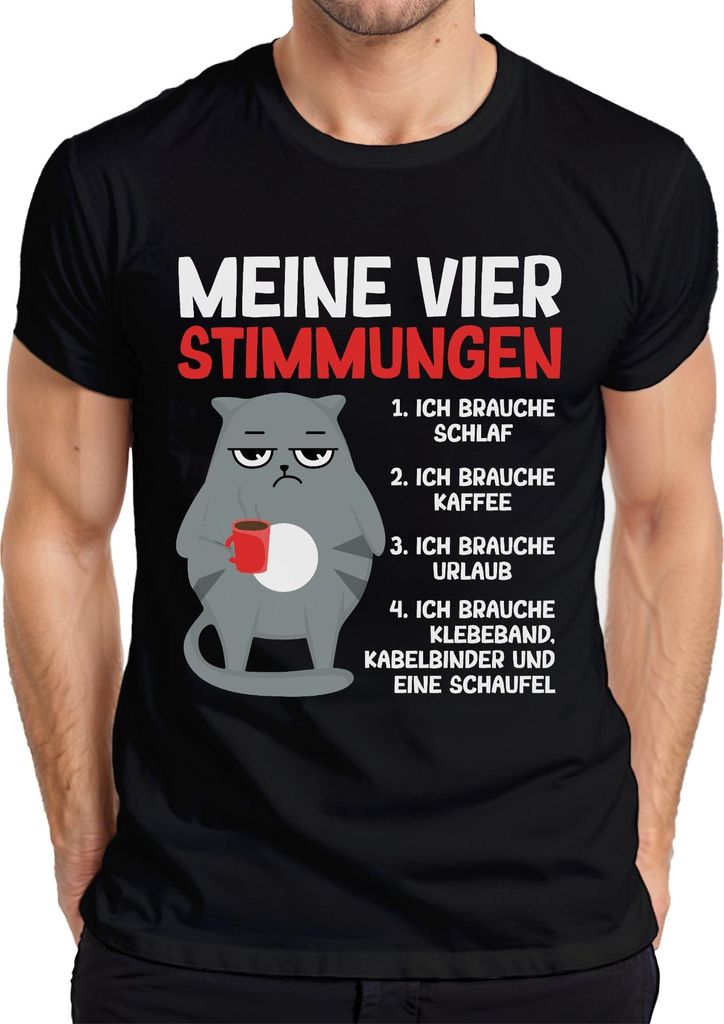 Lustige Katze Ich brauche Schlaf Kaffee Urlaub Geschenk Büro Herren T-Shirt, Schwarz, M