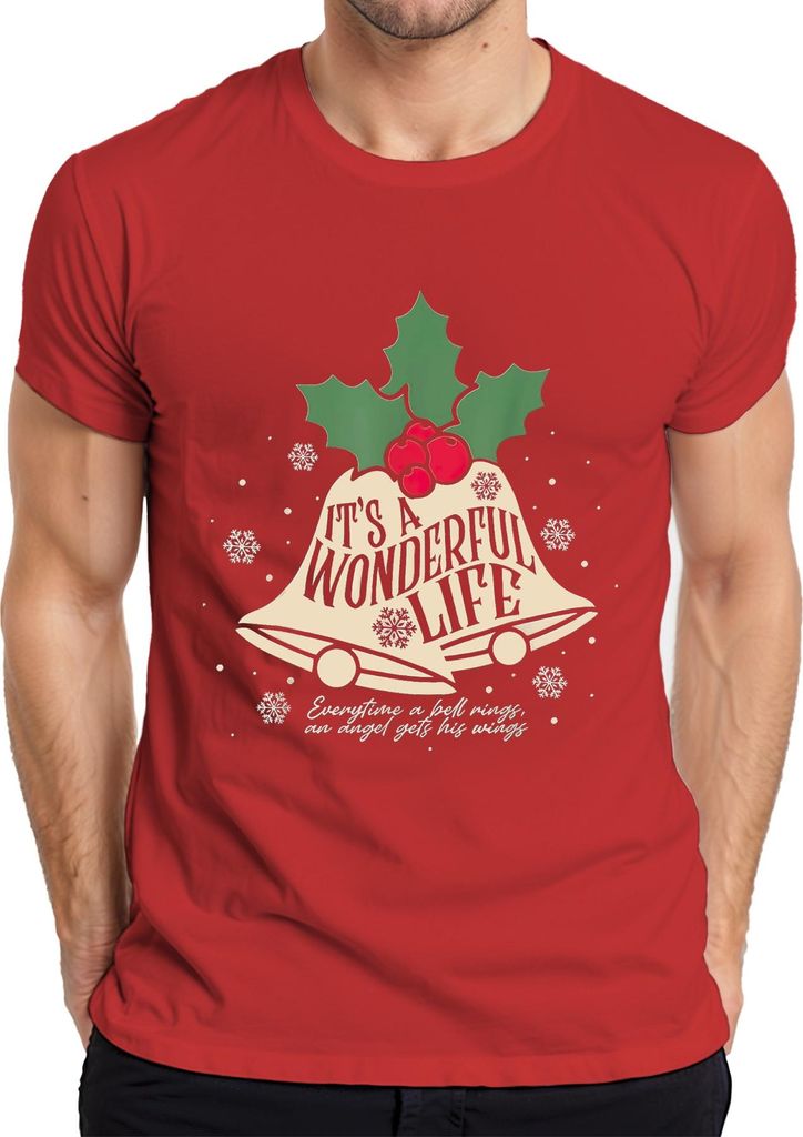 It's a Wonderful Life Christmas bells holly snowflake vintage Herren T-Shirt, Rot, M