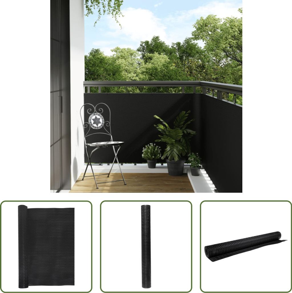The Living Store Balkon-Sichtschutz Schwarz 300x100 cm Poly Rattan