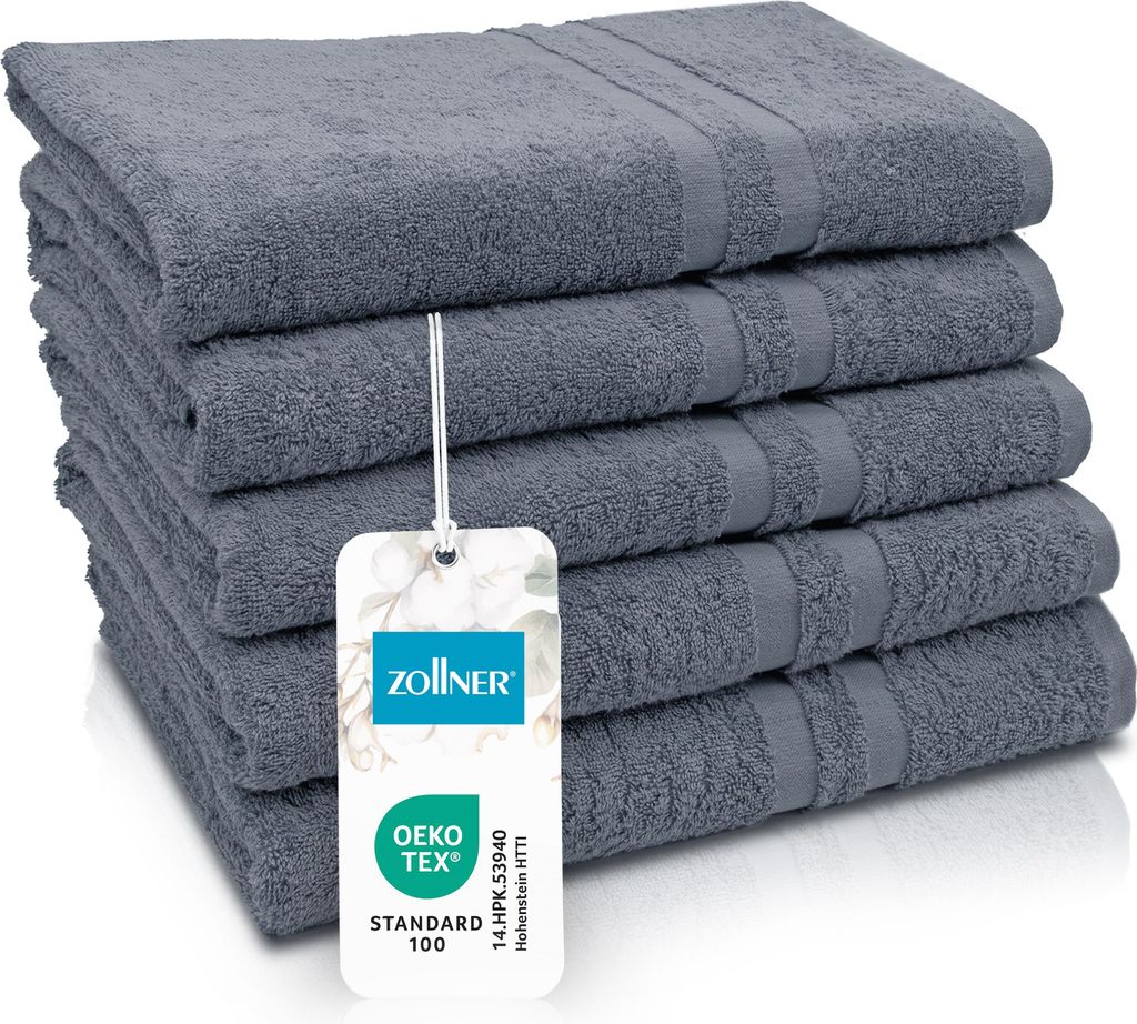 5er Set Duschtücher, 70x140 cm, 100% Baumwolle, grau Produktbild 