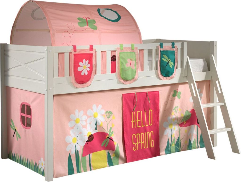 Kinderbett Karyl 208x114x135 Massivholz Weiß Textilset Spring 4