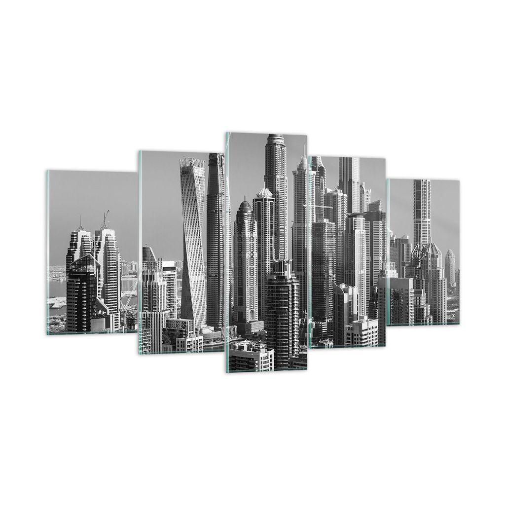 Bilder auf glas - 5 Teile - Wolkenkratzer Fotografie Dubai - 160x85cm - Glasbilder - Wandbilder - Bilder - Wanddekoration aus Glas - Glas Bilder - ...