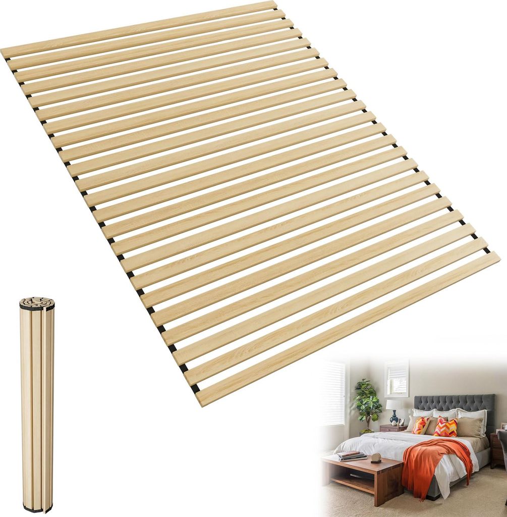 TWOLIIN Rollrost Lattenrost aus Fichtenholz, 23 Leisten, 90 x 200 cm Rolllattenrost, Holzlatten mit schwarzem Gummiband, für alle Matratzentypen g...