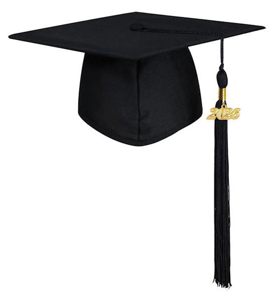 Unisex-Absolventenhut in Matt mit Quaste und Jahreszahl 2026 – Glückwunsch-Accessoire für Erwachsene zum Schulabschluss (Abitur, Bachelor, Master)