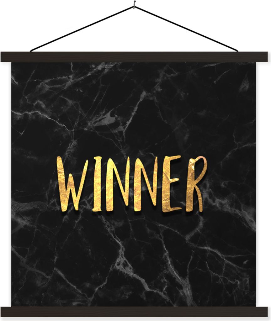 MuchoWow Textilposter Zitate - Gewinnen - Gold - Marmor 90x90 cm mit schwarzem Rahmen - Magnetisches