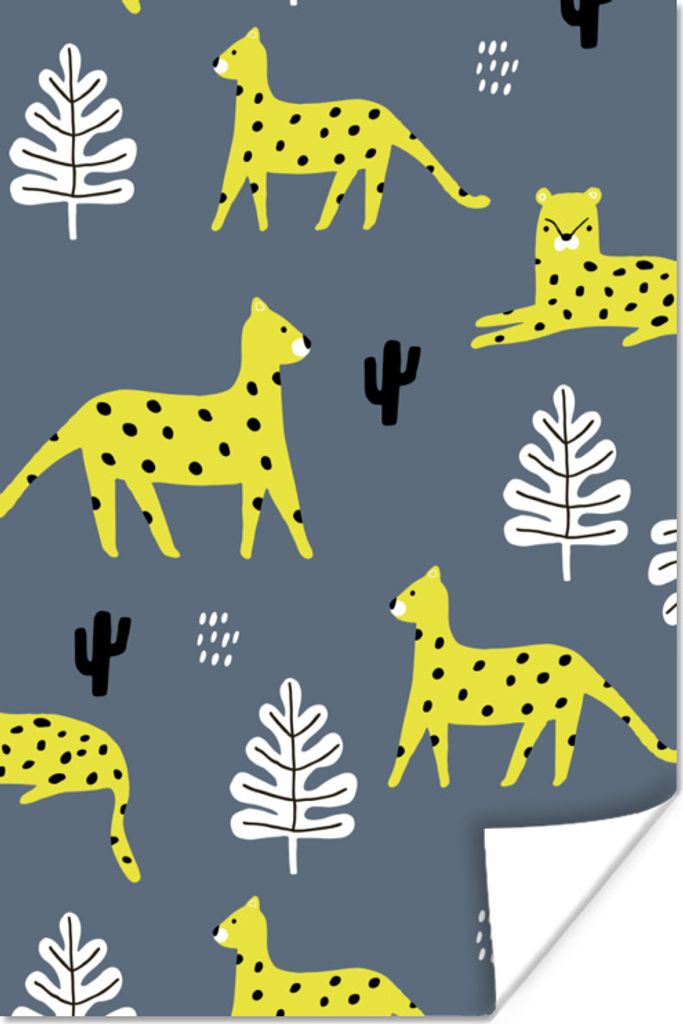 MuchoWow Poster Panther - Blatt - Blau 80x120 cm - Papierdruck