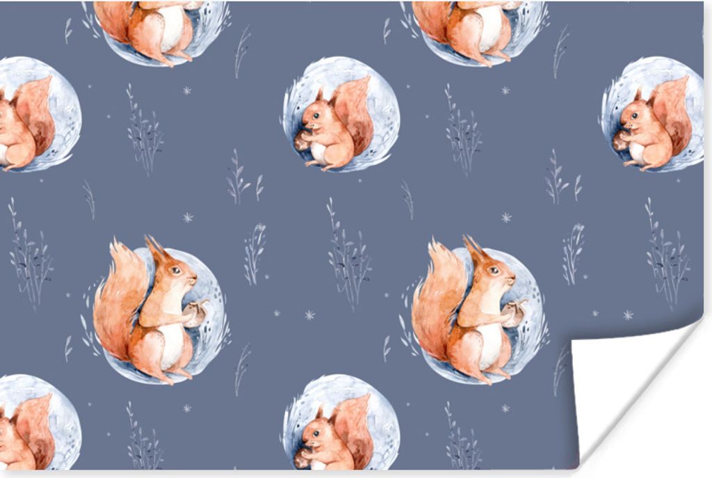 MuchoWow Poster Winter - Eichhörnchen - Nuss 30x20 cm - Plakate - Print