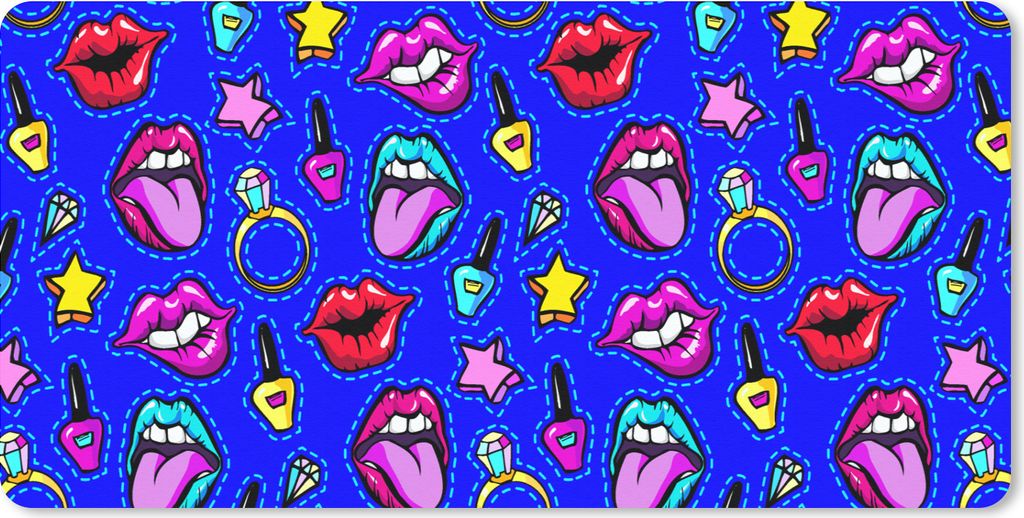 MuchoWow Schreibtischunterlage Muster - Popart - Neon - Blau 80x40 cm - XXL Mauspad - Gaming Mauspad