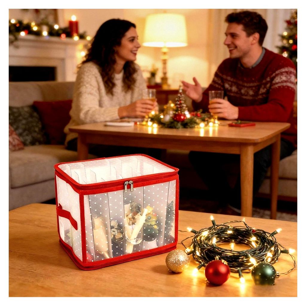 Aufbewahrung für Weihnachtsgirlanden | Box mit Reißverschluss und 5 Trennwänden – Aufbewahrungsbox mit verstärktem Griff für den Schrank