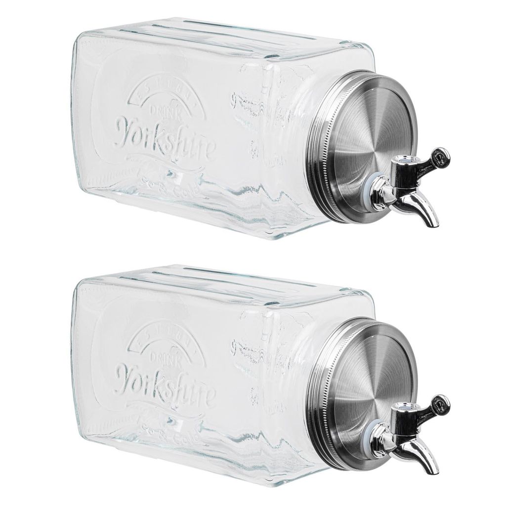 2er Set Glas Getränkespender mit Zapfhahn 3l Wasserspender mit Hahn Saft Cocktail Spender Dispenser Saftspender Retro Glaskrug Getränke