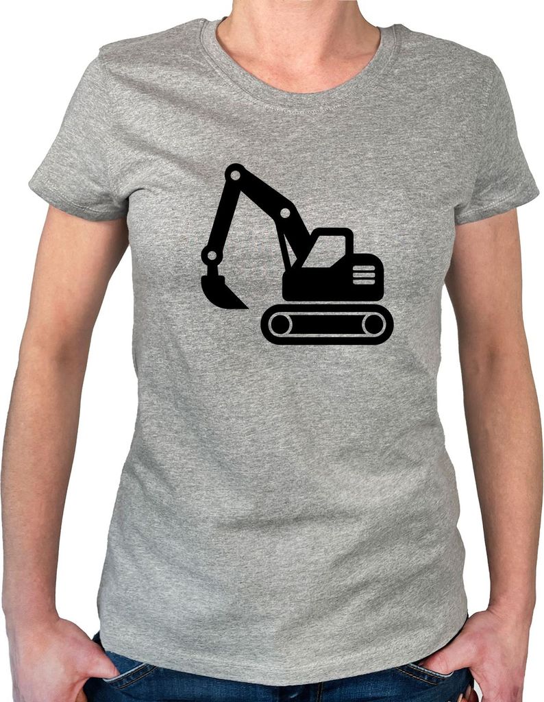 Huuraa Damen T-Shirt Bagger Baumaschine M Sport Grey Bio Baumwolle Fairtrade Damenshirt Geschenkidee