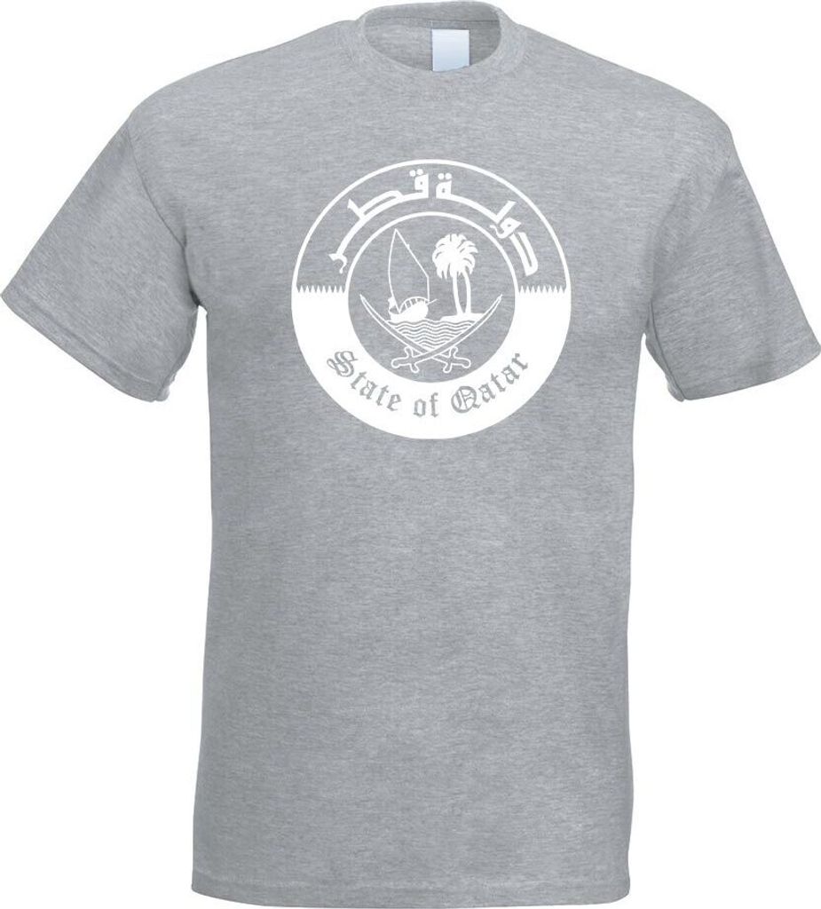 Kiwistar - T-Shirt - Graumeliert - Katar Qatar Wappen Motiv Bedruckt Funshirt Design Print - mit Motiv Bedruckt - Funshirt Design - Sport - Freizei...