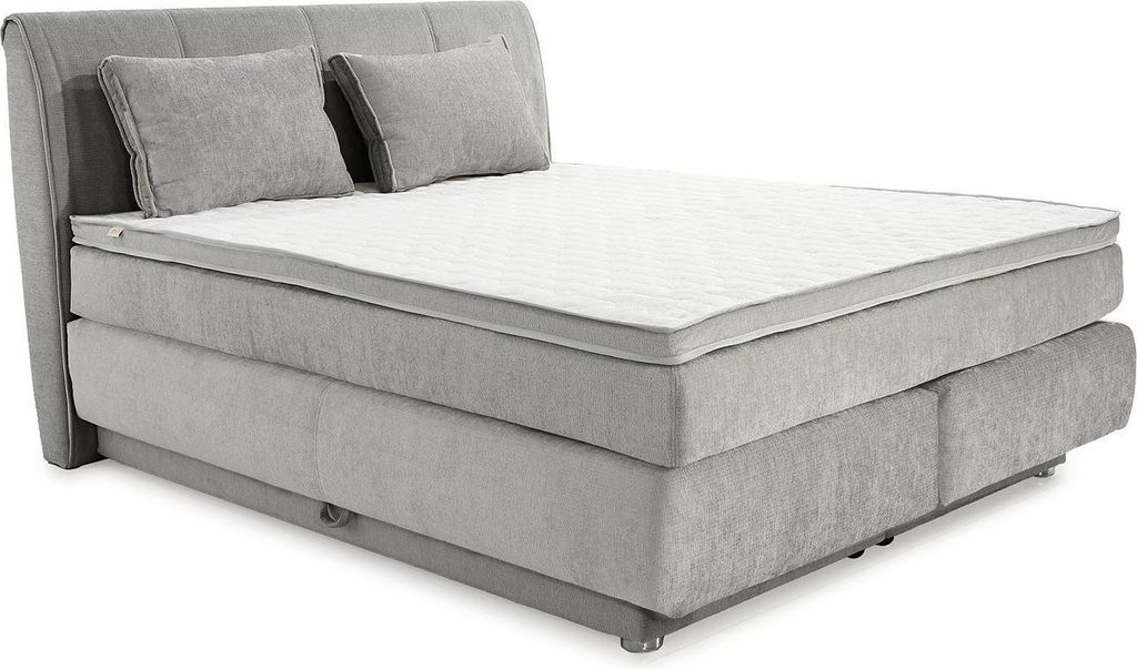 Boxspringbett - 160 x 200 cm - Hellgrau - Webstoff - mit Bettkästen