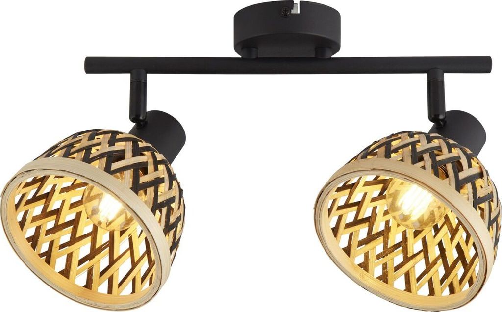 Deckenstrahler Metall Holz E14 verstellbar Schwarz Natur 2-flammig länglich Modern Spot Lampe Decke
