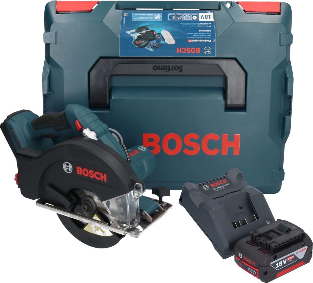 Bosch GKM 18V-50 Professional Akku Metall Handkreissäge 18 V 136 mm Brushless + 1x Akku 4,0 Ah + Ladegerät + L-Boxx