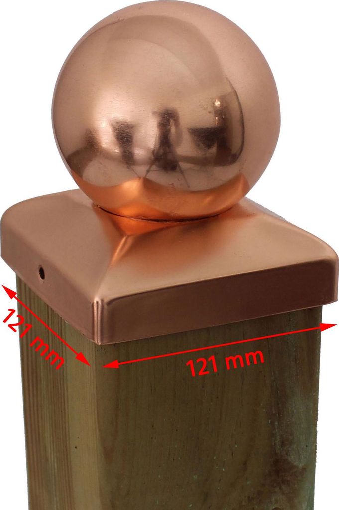 Pfostenkappe Kupfer 121 mm Kugel Abdeckkappe für Pfosten 12 x 12 cm