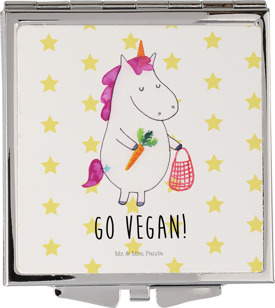 Mr. & Mrs. Panda Kosmetikspiegel Einhorn Vegan - Weiß - Geschenk, Schminkspiegel, Reise, Rohkost, Kleiner Spiegel, Handspiegel, Veganer, Frauen, U...