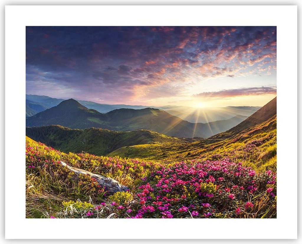 Poster - Poster ohne Rahmen - Gebirge Wiese Landschaft Wald - 50x40 cm - Wand Bild - Wanddeko - Wandbilder - Kunstposter - Wandposter - Bilder - Ku...