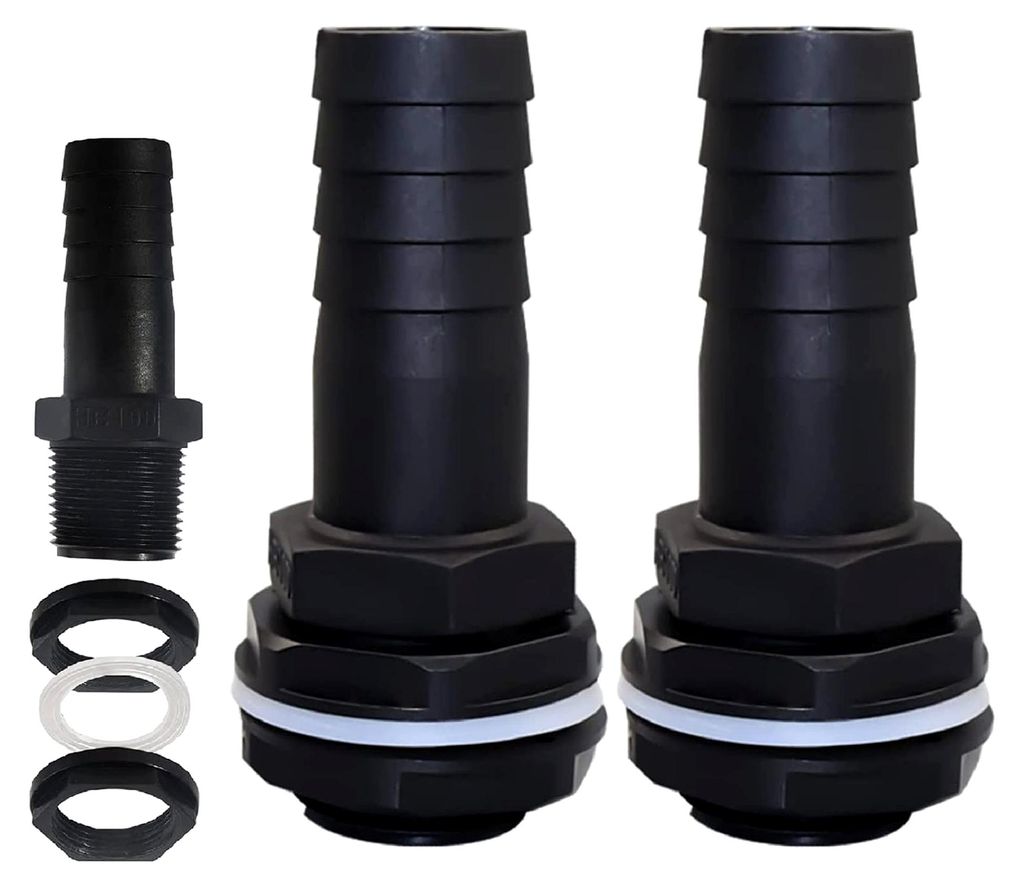 2 Stück Tankdurchführung 1 Zoll Außengewinde mit Schlauchtülle 25mm für Regentonnen und Wassertanks