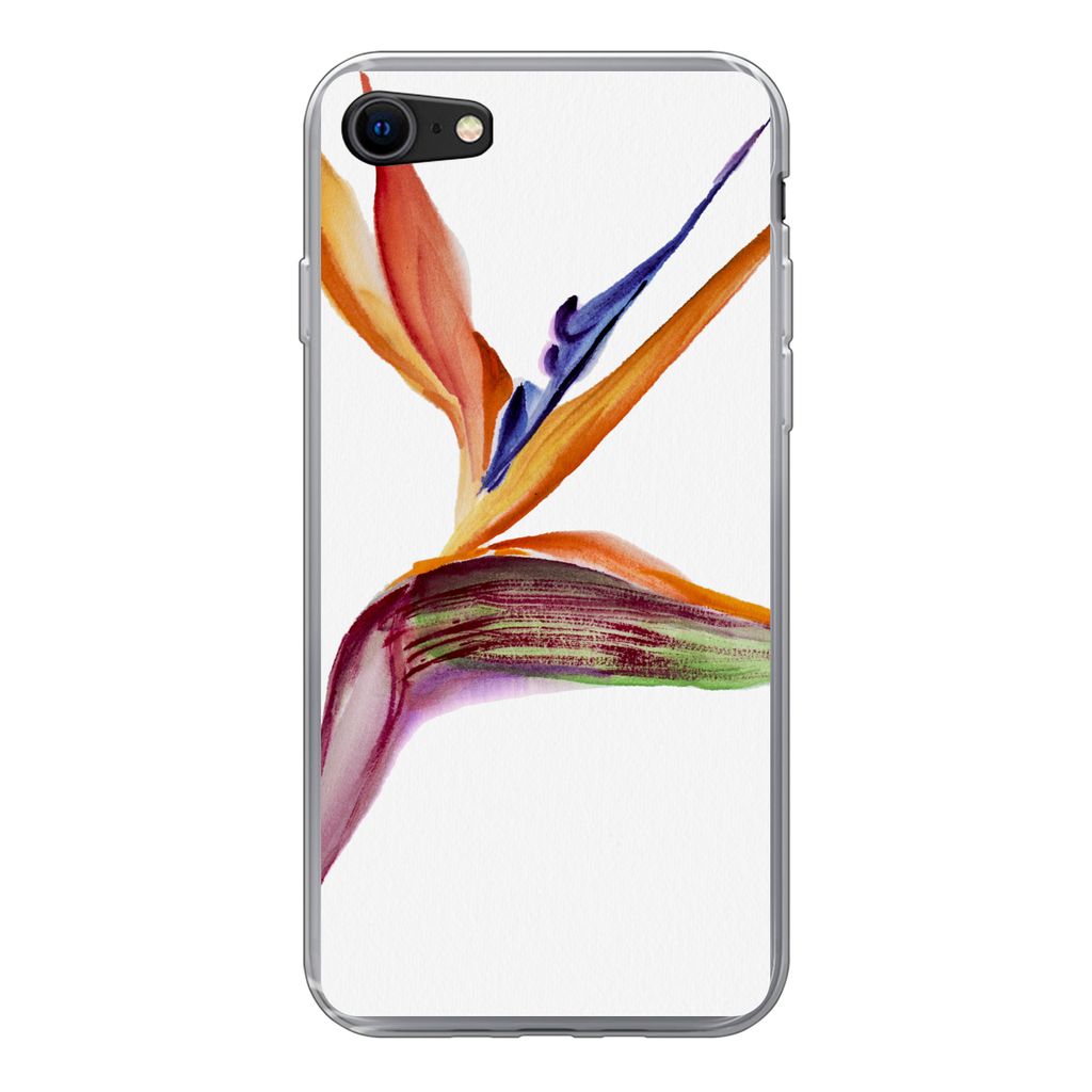 MuchoWow Handyhülle Schutzhülle Hülle für iPhone SE 2022 Strelitzia - Aquarell - Blumen Silikon Softcase Handy Hülle - Schutzhülle