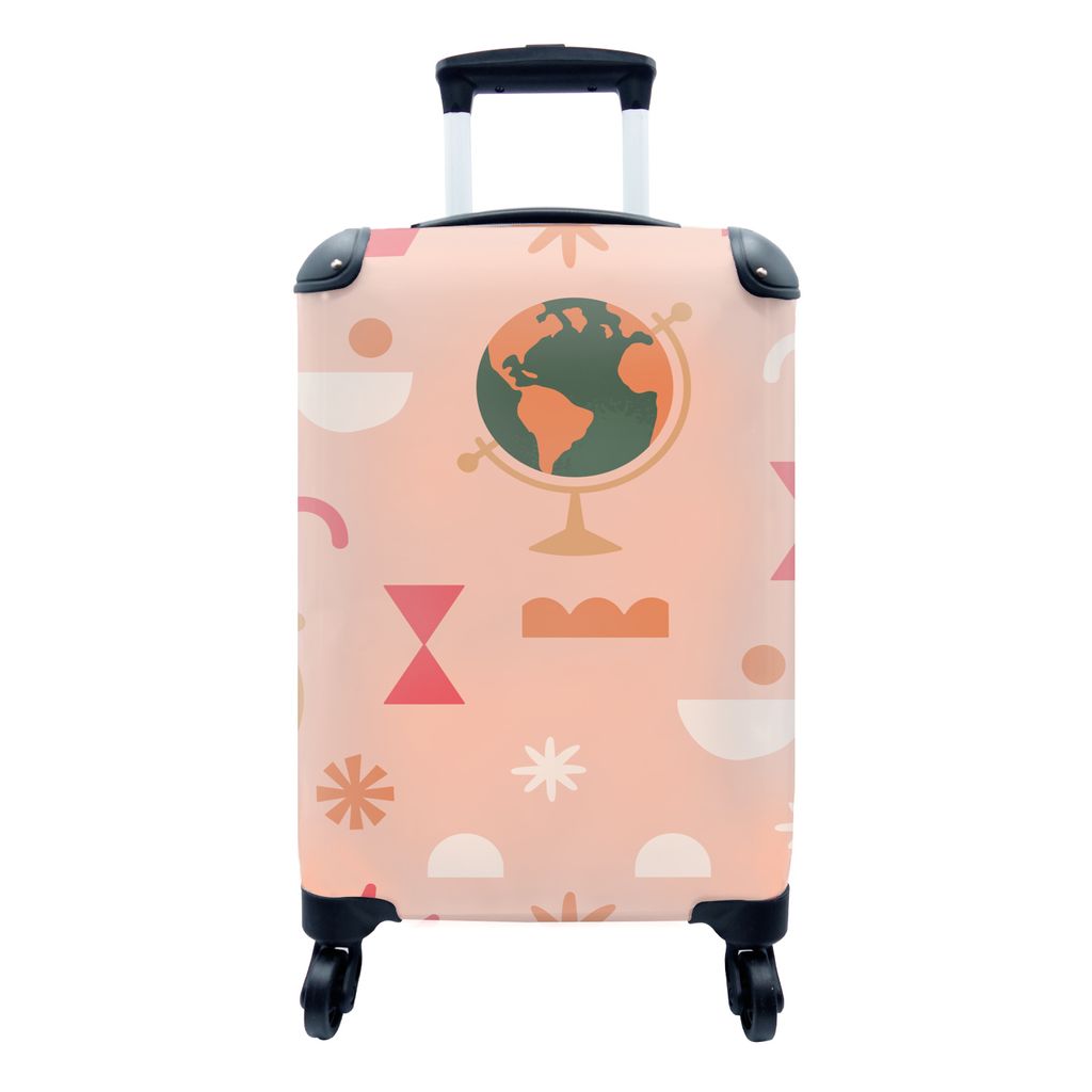 MuchoWow Koffer Handgepäck Trolley Rollkoffer Kleine Reisekoffer mit 4 Rollen - Globus - Rosa - Pastell - Cabin Size < 55x40x23 cm & 55x40x20 cm...