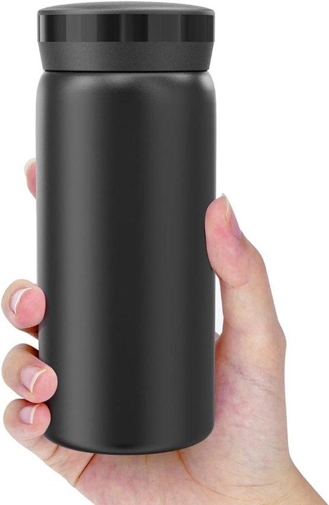 kleine, vacuümgeïsoleerde, roestvrijstalen Wasserflasche (200 ml) für heiße und kalte Getränke (schwarz)