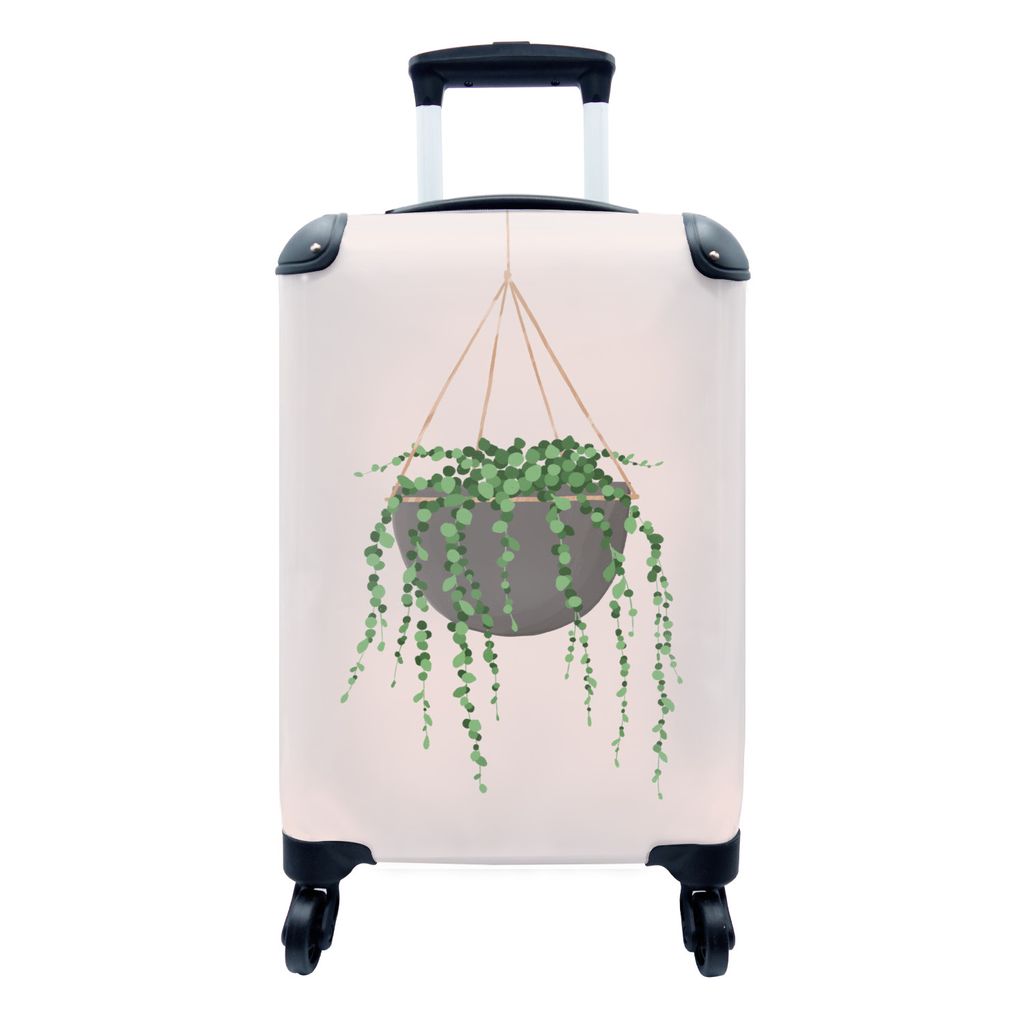 MuchoWow Koffer Handgepäck Trolley Rollkoffer Kleine Reisekoffer mit 4 Rollen - Pflanzen - Hängender Blumentopf - Cabin Size < 55x40x23 cm & 55...