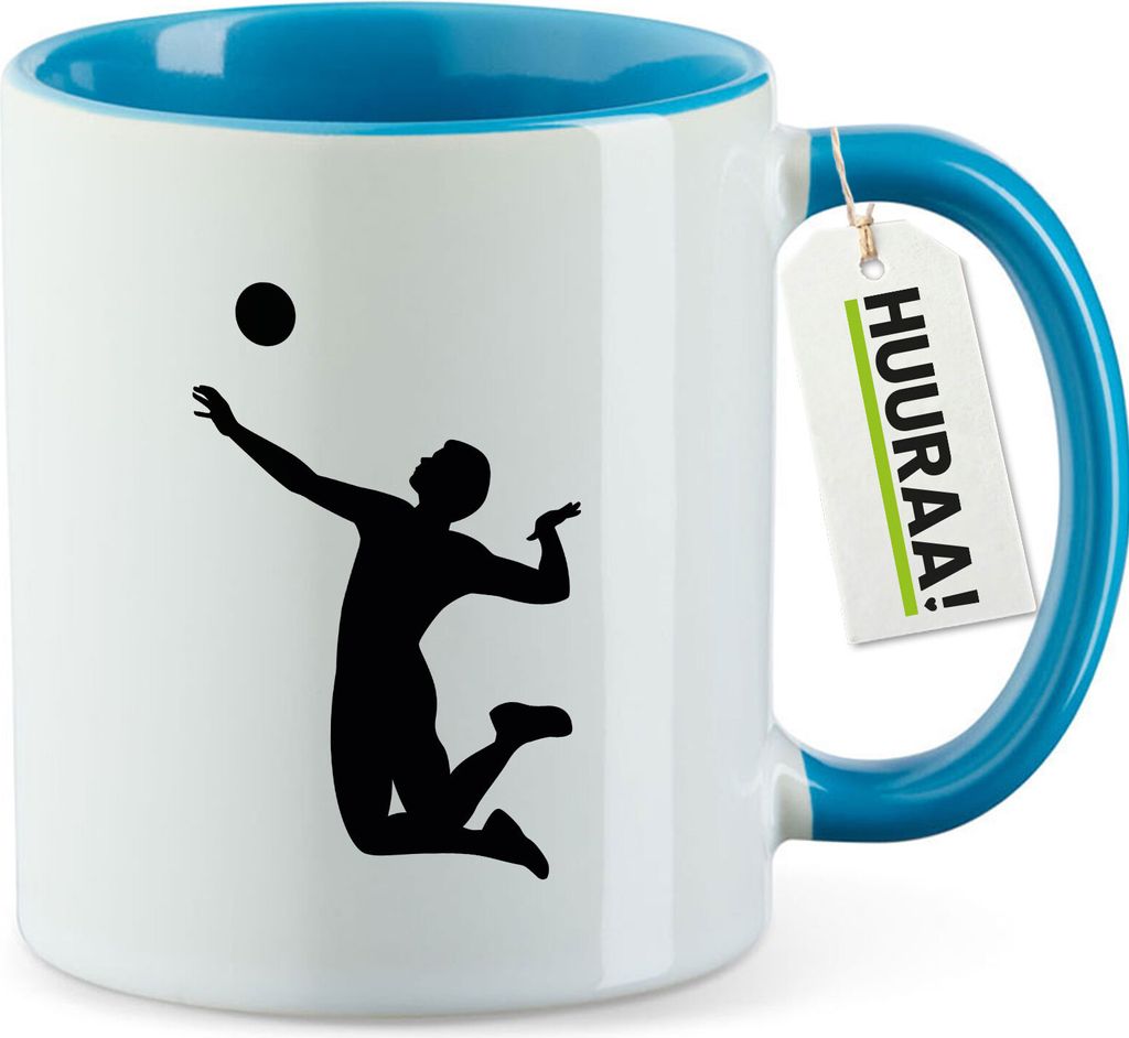 Huuraa Kaffeetasse Volleyball Silhouette 330ml Blau Keramik Kaffeebecher Geschenkidee