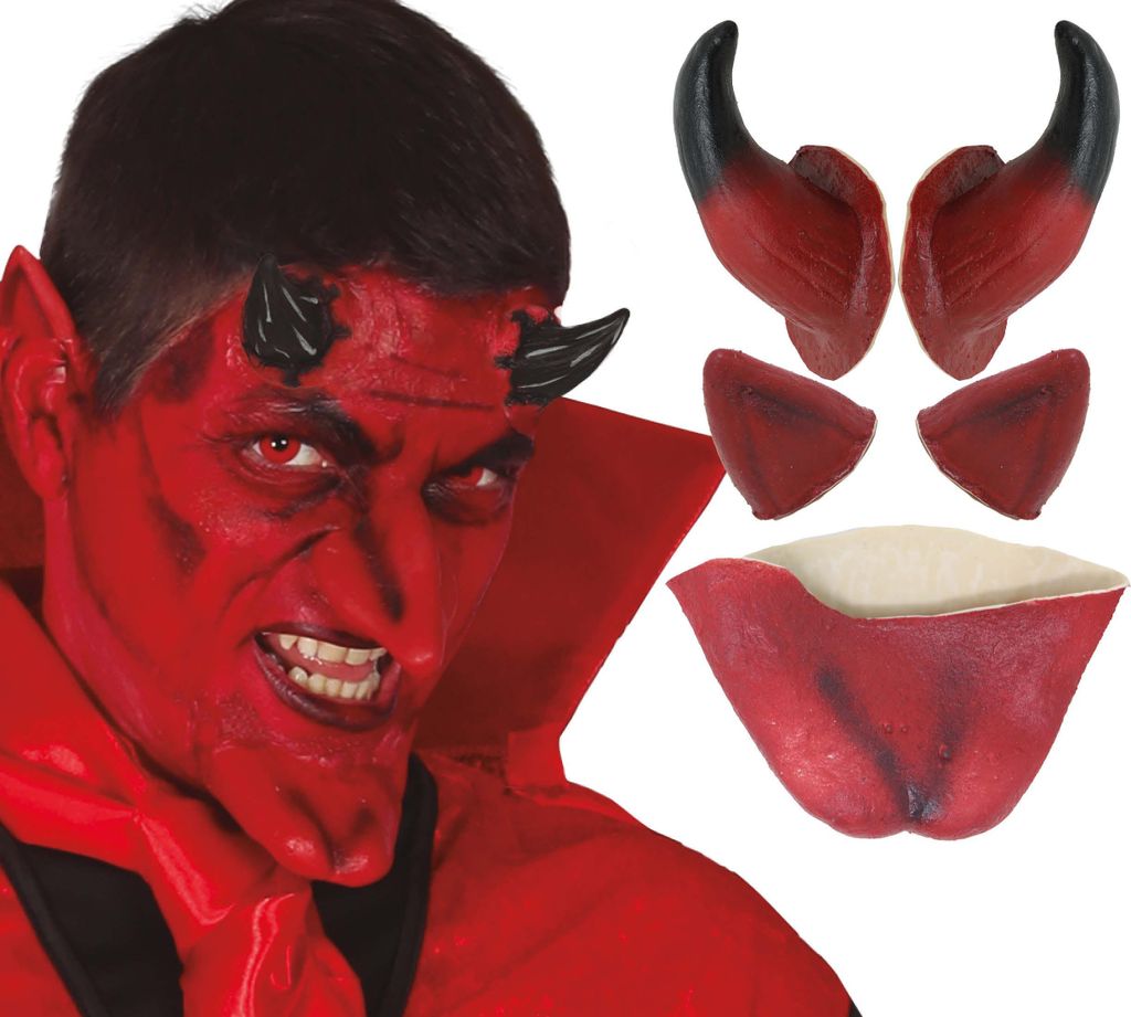 Dämon Teufel Set Halloween Horngriff Kinn Ohren Horror Produktbild 