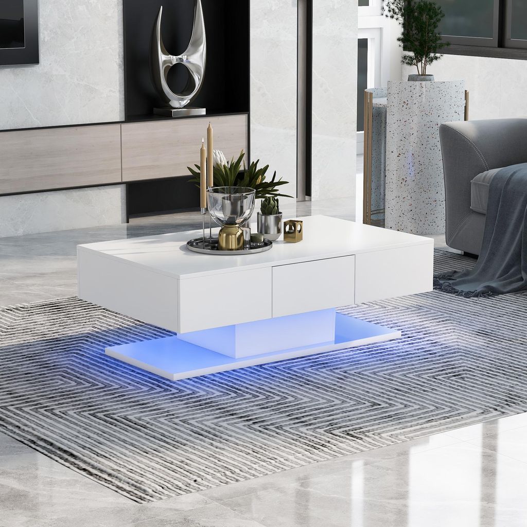 Fortuna Lai Wohnzimmer 2 Schubladen Tee mehrere hochglanzige Sofas Schreibtisch Büro Wohnzimmer moderne Teetisch mit weißen Schubladen Schubladen...