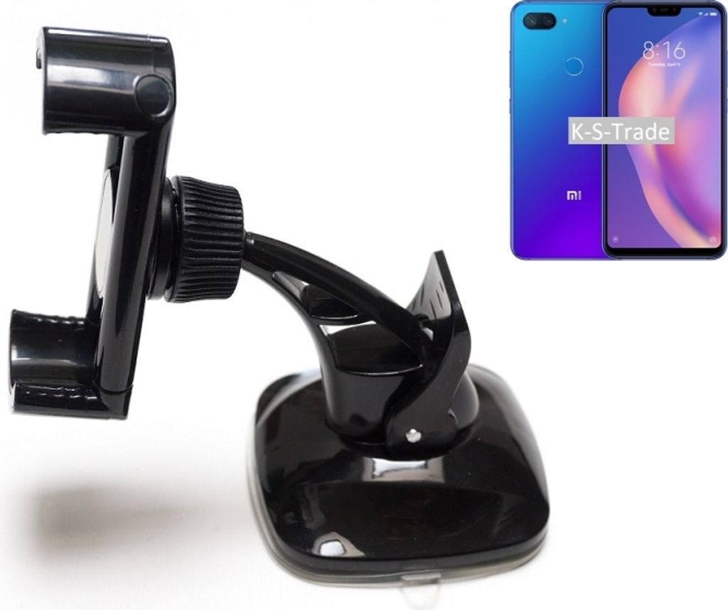 K-S-Trade kompakte Handy-Halterung Windschutzscheibe kompatibel mit Xiaomi Mi 8 Armaturenbrett schwarz Autohalterung KFZ Halter Scheiben-Halterung