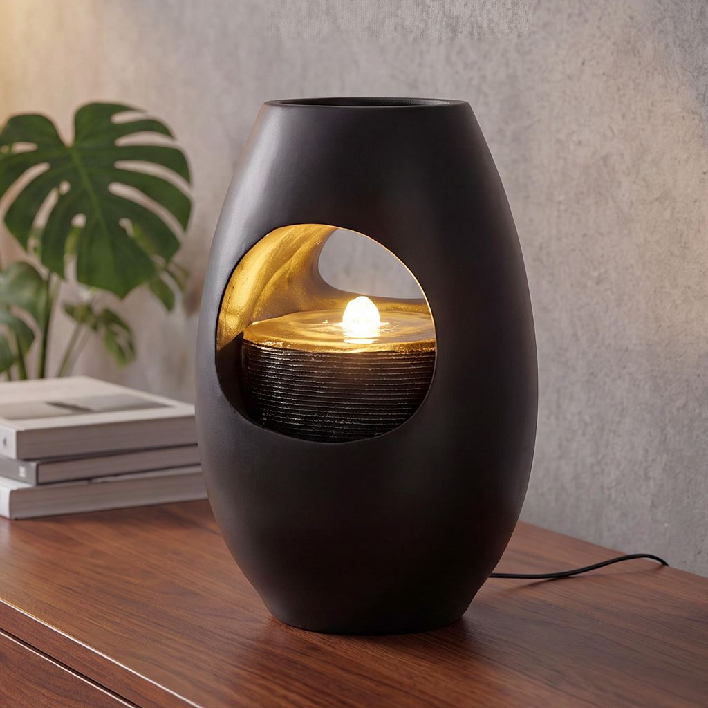 Zimmerbrunnen Blumenvase schwarz BK913 mit LED Beleuchtung Produktbild 