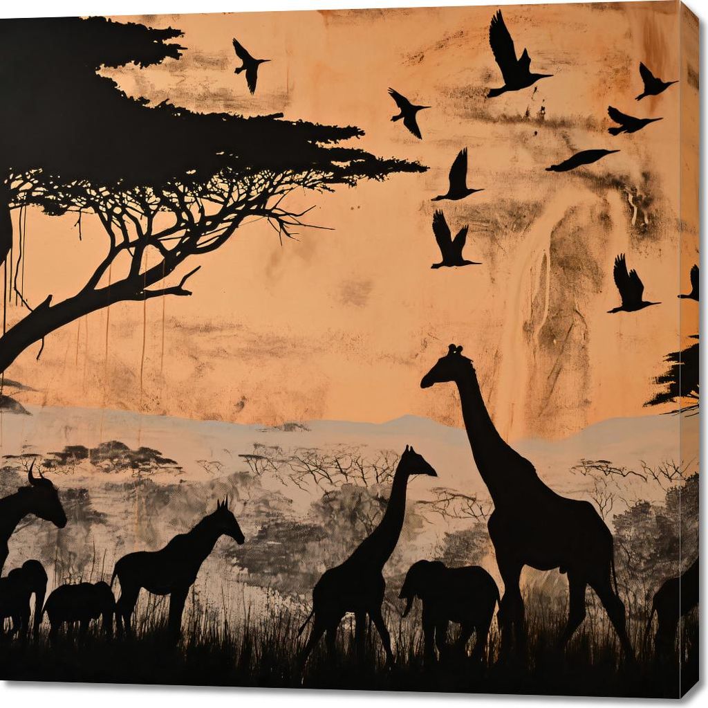 Bild 100x100cm Silhouetten der Savanne