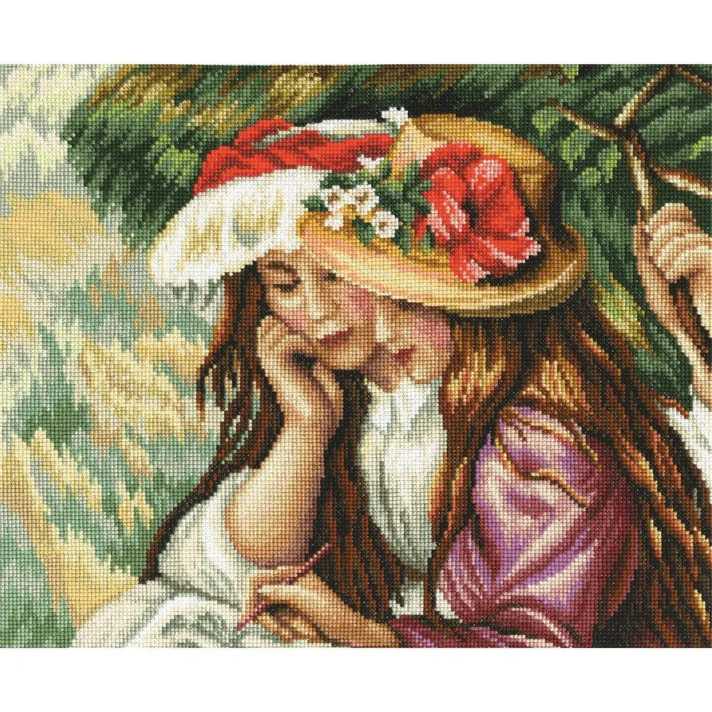 Kit point de croix RTO M410 Fillette Peint 28x24cm fils coton et toile