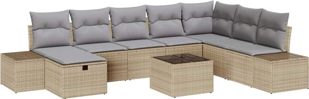 Gartensofa-set mit Kissen 9 pcs Beige Poly-Rattan