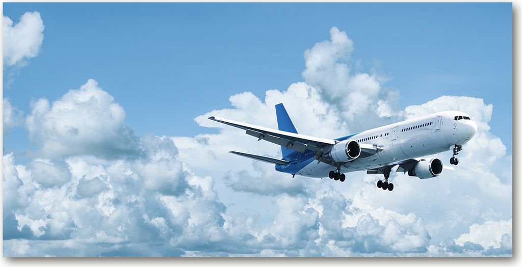 Tulup Glas-Bild -140x70- Wandkunst Dekorative Wand für Küche & Wohnzimmer - Fahrzeuge - Flugzeug Himmel - Blau