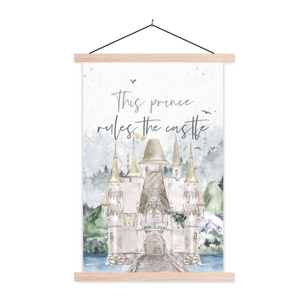 MuchoWow Textilposter Zitate - Sprichwörter - Dieser Prinz regiert das Schloss - Kinder - Kinder - Baby 60x90 cm mit holzfarbenen Rahmen - Textil