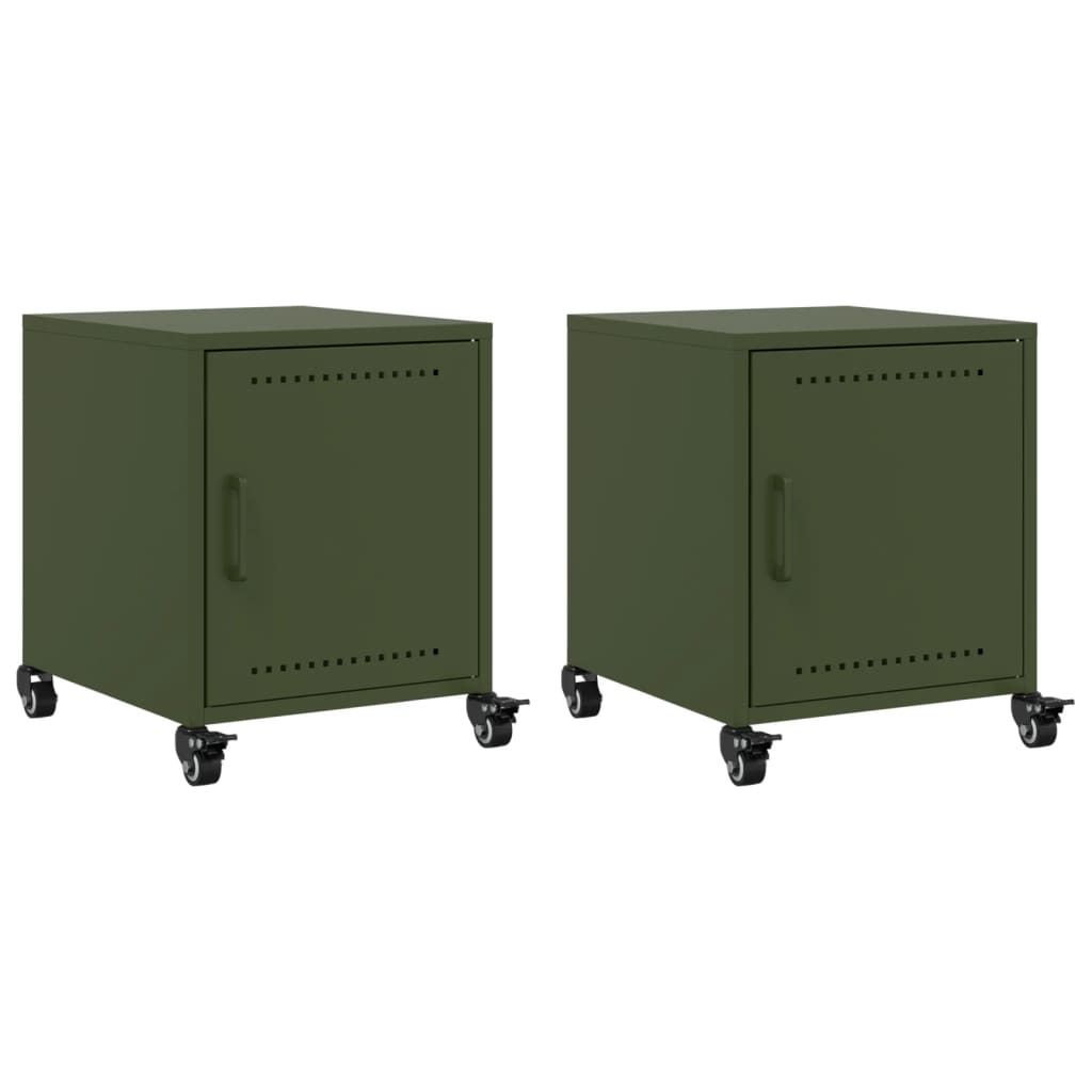 "2026 Aktion"Nachttisch 2er Set, für Schlafzimmer - elegantes Design - Nachtkommode - Olivgrün 36x39x43,5cm Stahl - Nachttische & -schränke NeuM...