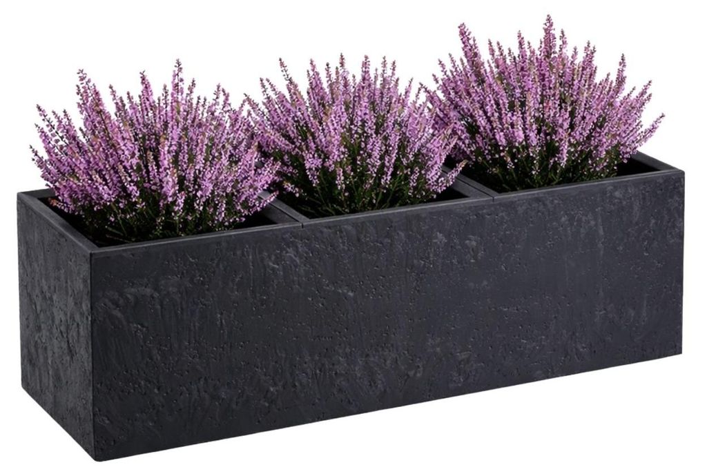 HowHomely | Blumentöpf - Blumenkübel - schwarz - 90 x 30 x 30 cm - Übertöpfe - auf Rollen - Betonstruktur