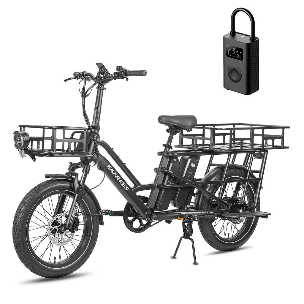 FAFREES FF20 CUV Familien-Longtail E-Cargo-Bike – Modulares E-Bike mit Dual-Akku & 200 kg Traglast +Mijia Luftpumpe +Frontkorb+Kindersitze+Gepäc...
