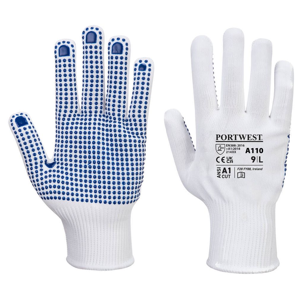 Portwest A110 PVC Noppen-Handschuh White/Blue Gr. L