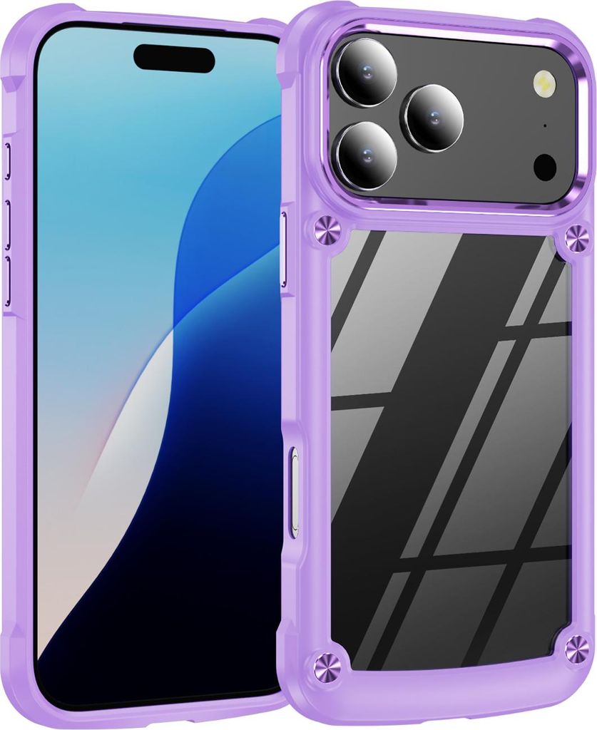 iPhone 17 Pro Hülle, Hybrid Transparente PC Robust TPU Bumper Stoßfest Schutzhülle für iPhone 17 Pro Lila